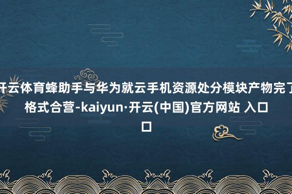 开云体育蜂助手与华为就云手机资源处分模块产物完了格式合营-kaiyun·开云(中国)官方网站 入口